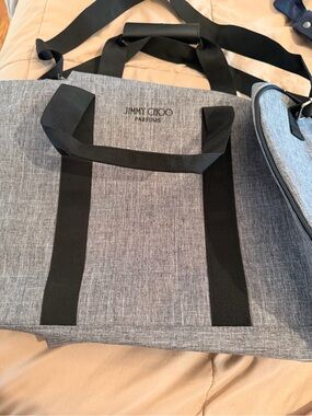 Jimmy Choo Gray Duffel Tote with Black Straps